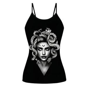 Medusa Black Spaghetti Strap Tank Top: Embrace the Snake Goddess